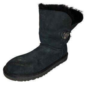 UGG Australia Womens Size 7 Black Bailey Button Sheepskin Fold Over Ankle Boots